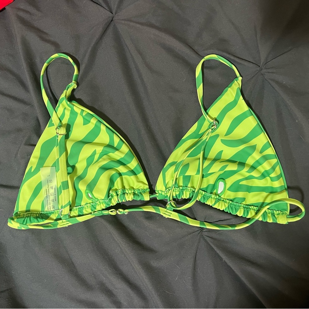 Green Zebra Print Bikini Top